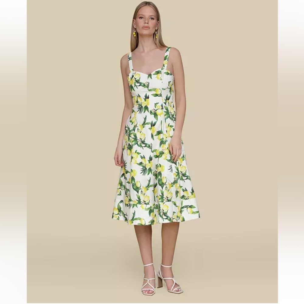 AVEC LES FILLES Lemon Printed Corset Bodice Midi Dress - Picture 3 of 5